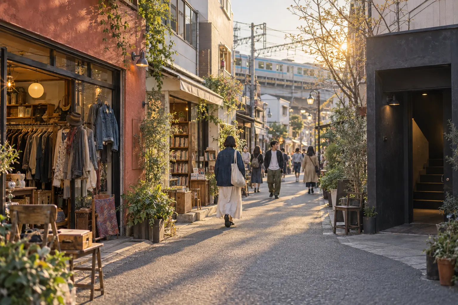 東京都世田谷区の下北沢の商店街と文化の街並みをイメージした生成画像