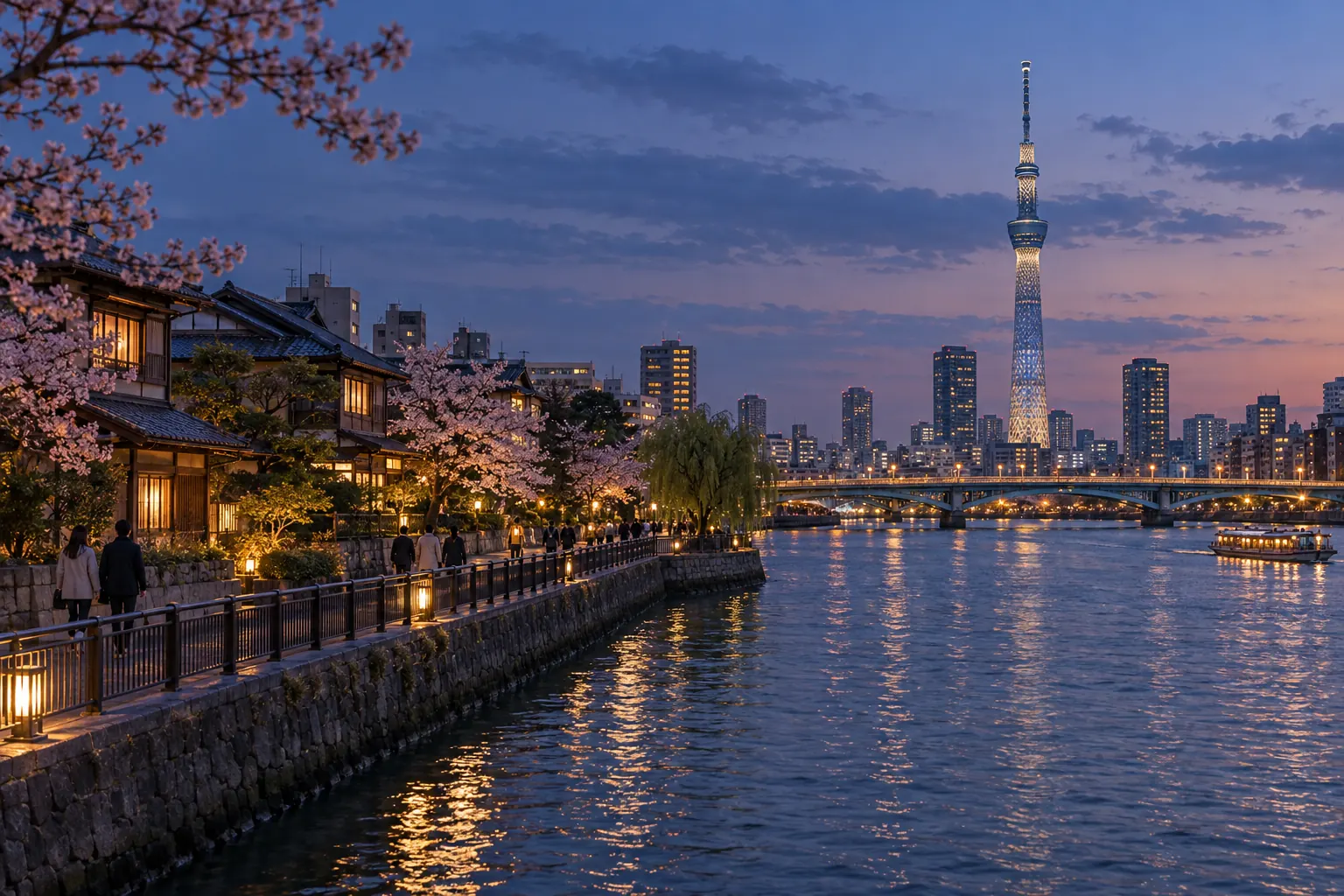 東京都墨田区の隅田川と東京スカイツリーをイメージした生成画像