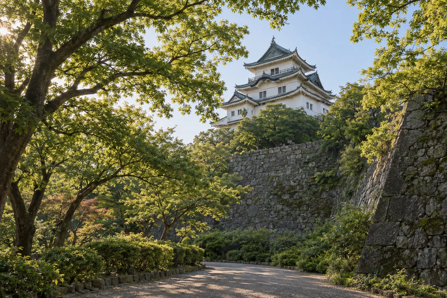 和歌山市の和歌山城公園をイメージした石垣と天守の生成画像