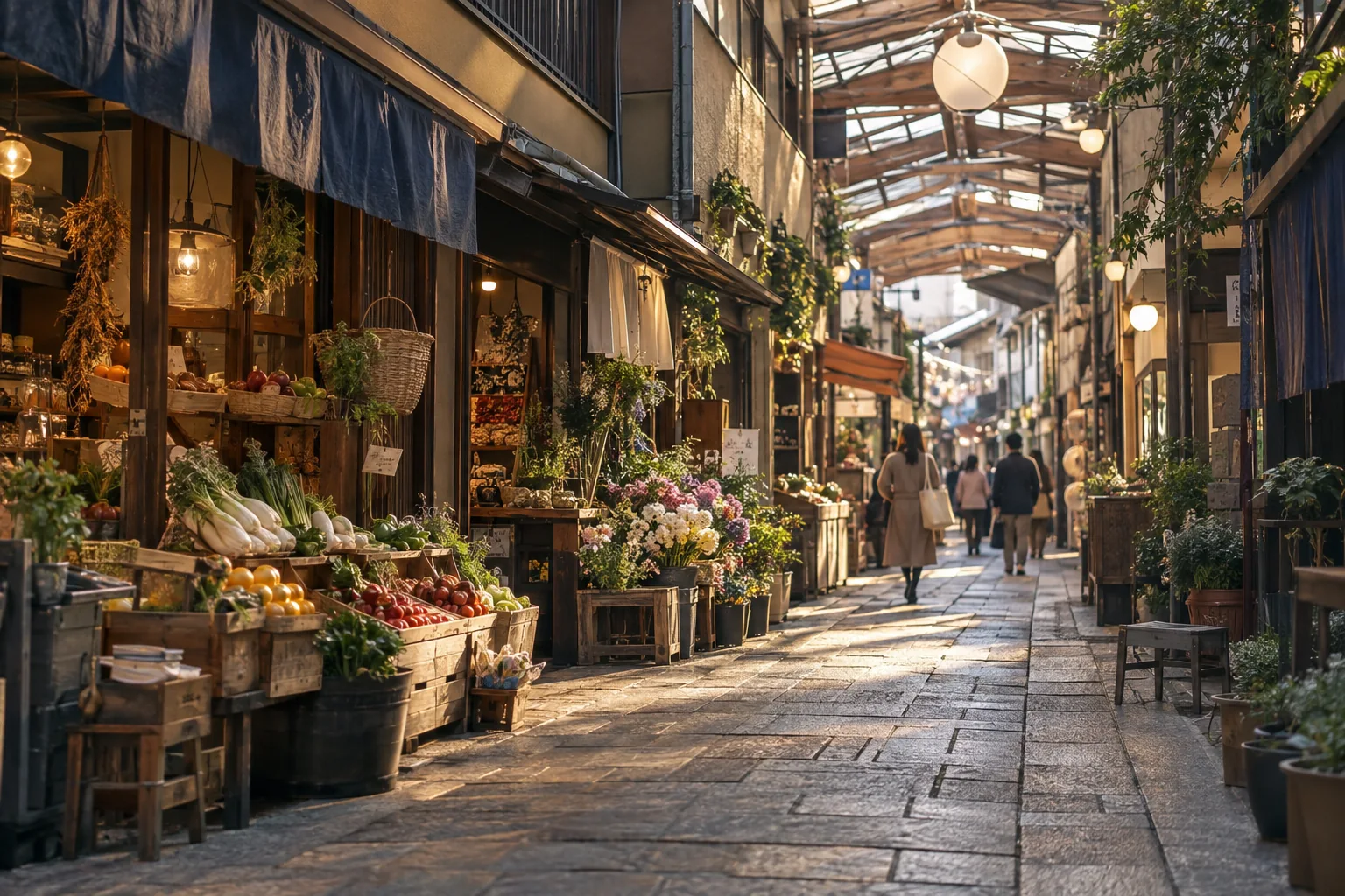横浜市神奈川区の商店街文化に着想を得た架空の通りの生成画像