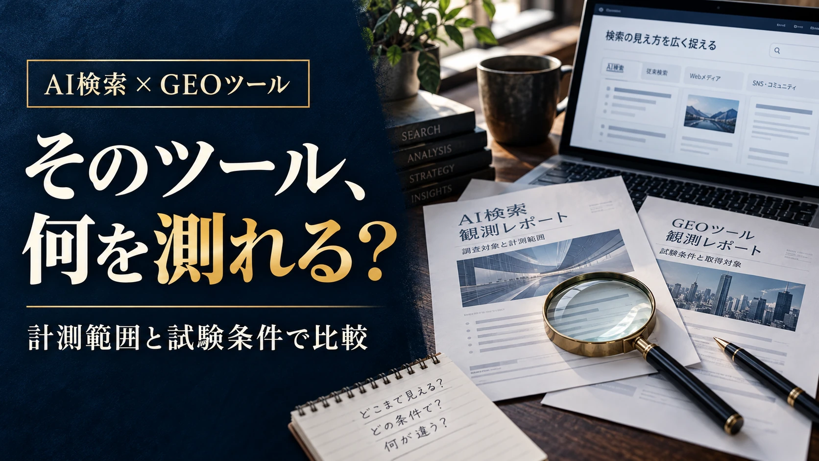 GEOツールの選び方|AI検索の計測範囲・比較表・試験条件