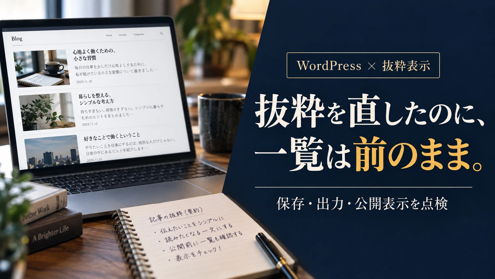 WordPressの抜粋を直しても一覧に反映されないとき｜保存・出力・検索を分ける