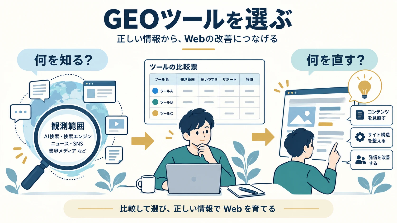 GEOツールの選び方|AI検索の計測範囲・比較表・試験条件