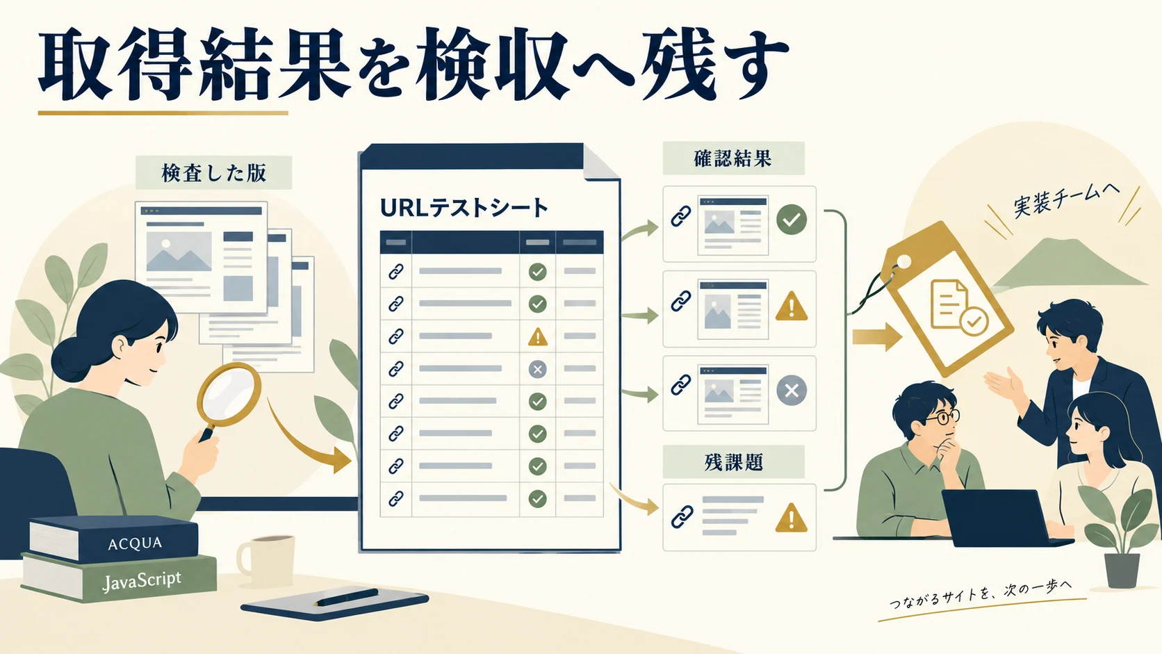 URL別に初期応答、DOM、Google検査、操作、残課題を残す検収票の図