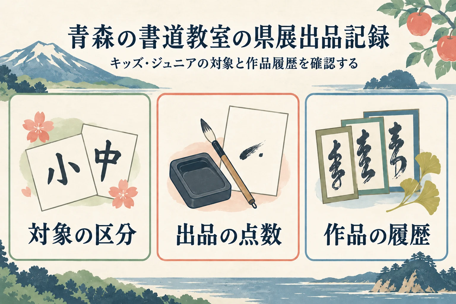 対象の区分、出品の点数、作品の履歴の確認項目を分ける図