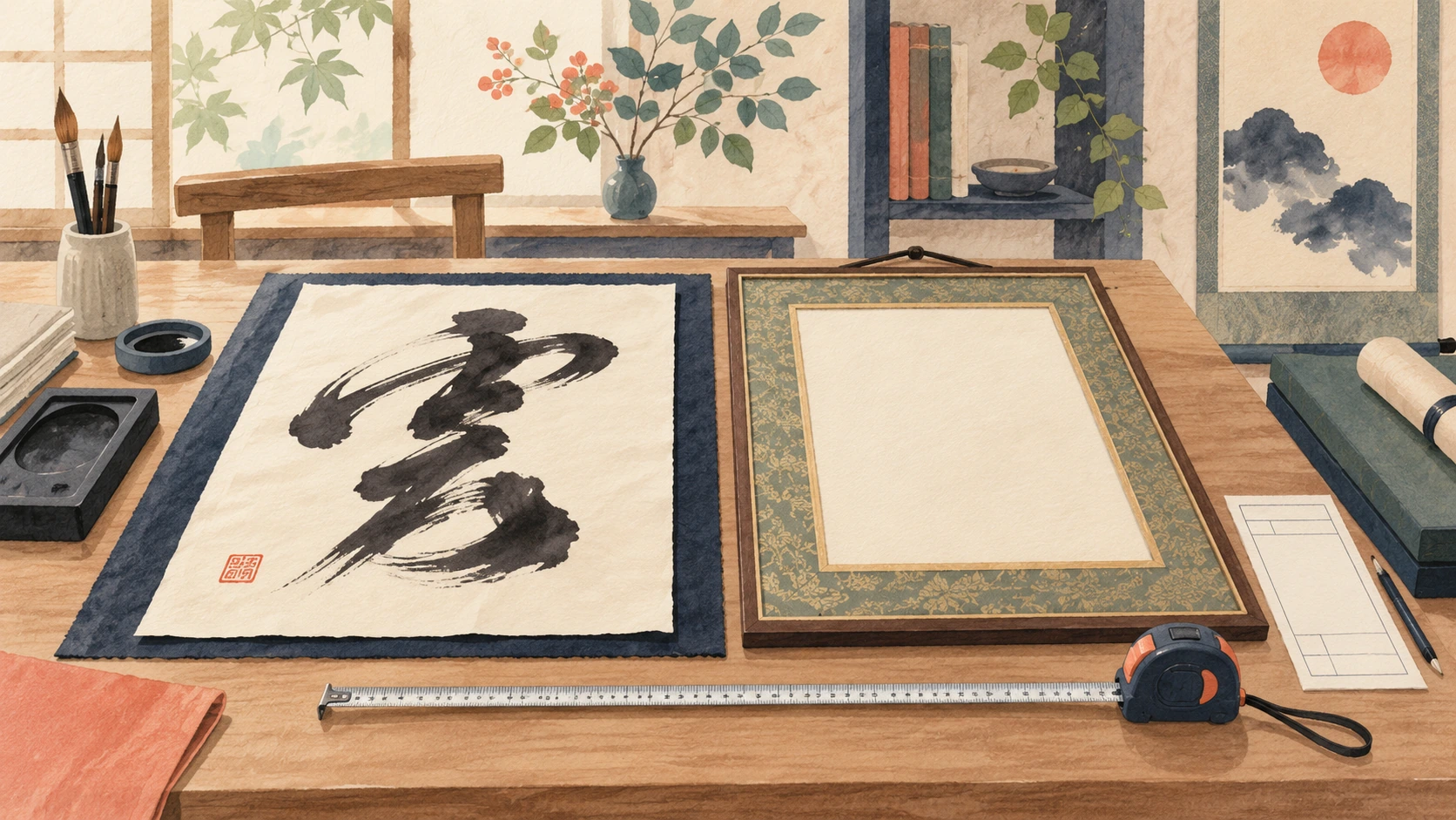 岐阜の書道教室で公募展の準備を案内するにはを表す説明用の生成イラスト