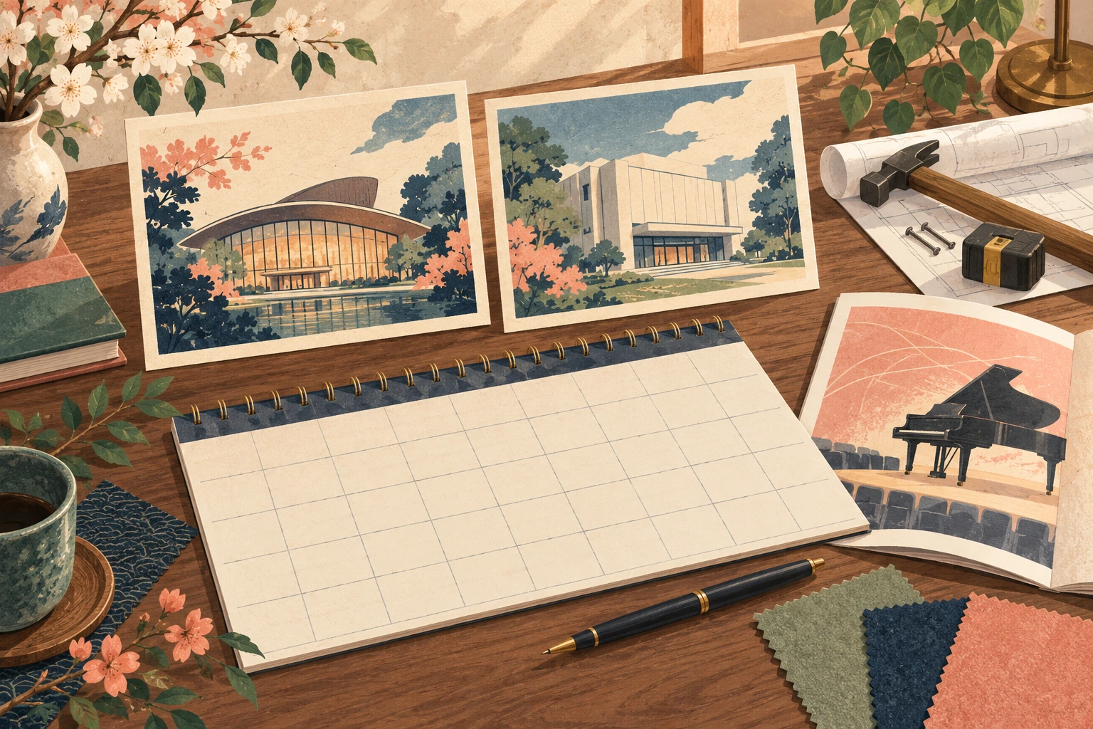 香川のピアノ教室が発表会を計画するにはを表す説明用の生成イラスト