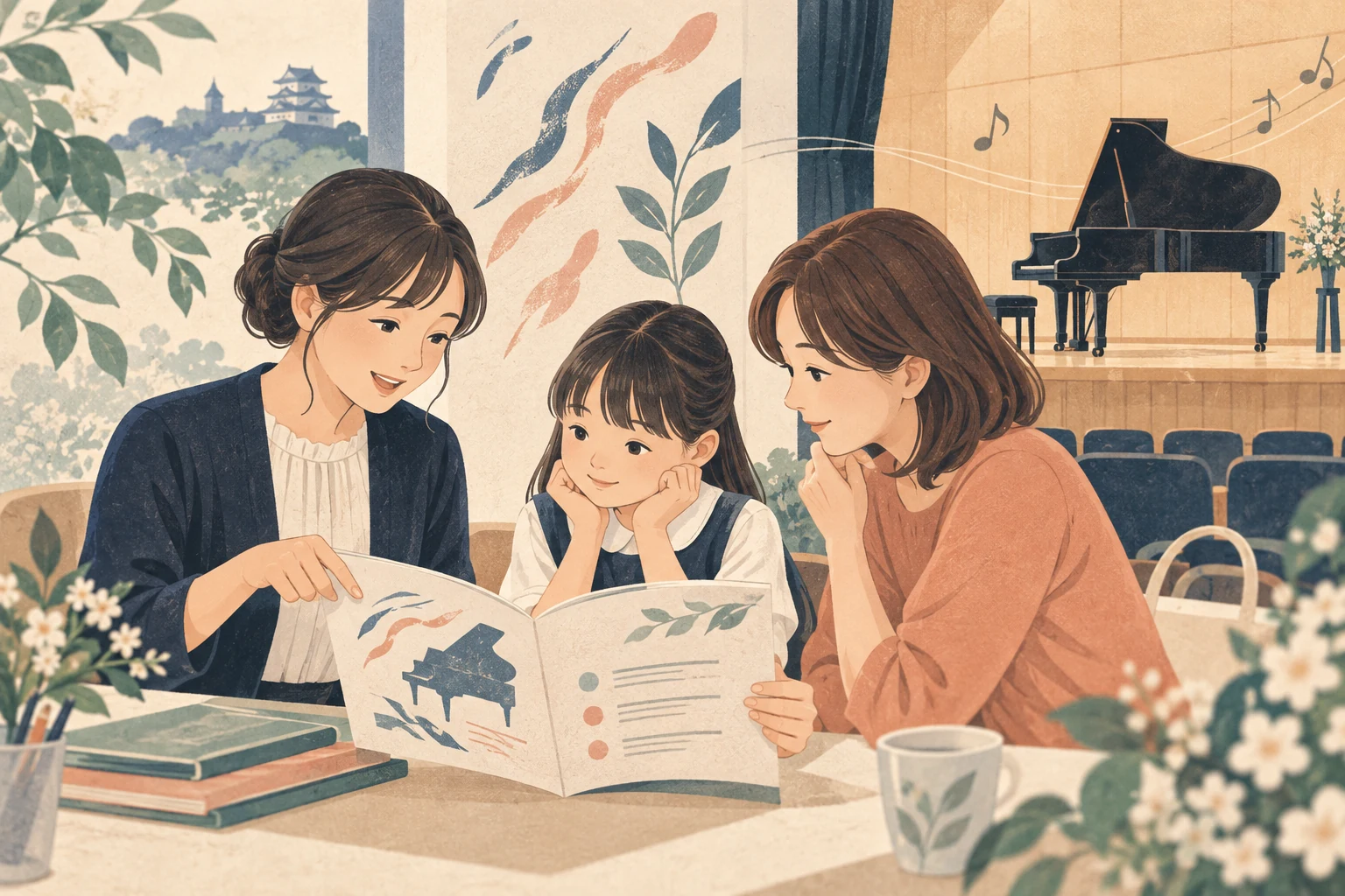 熊本のピアノ教室のコンクール案内を表す生成イラスト