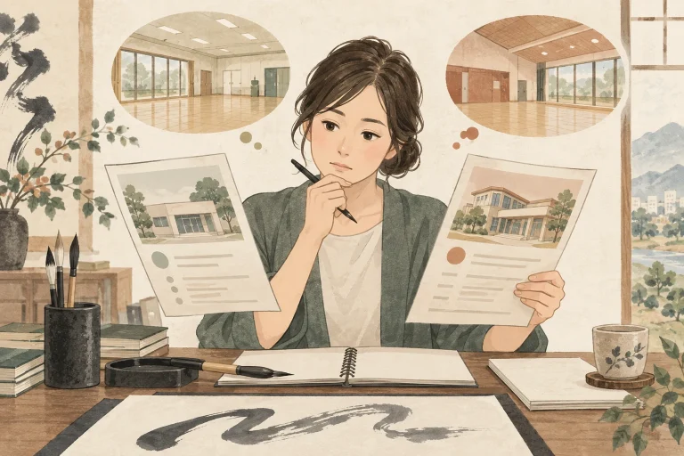 長野市の書道教室と公民館講座を表す生成イラスト