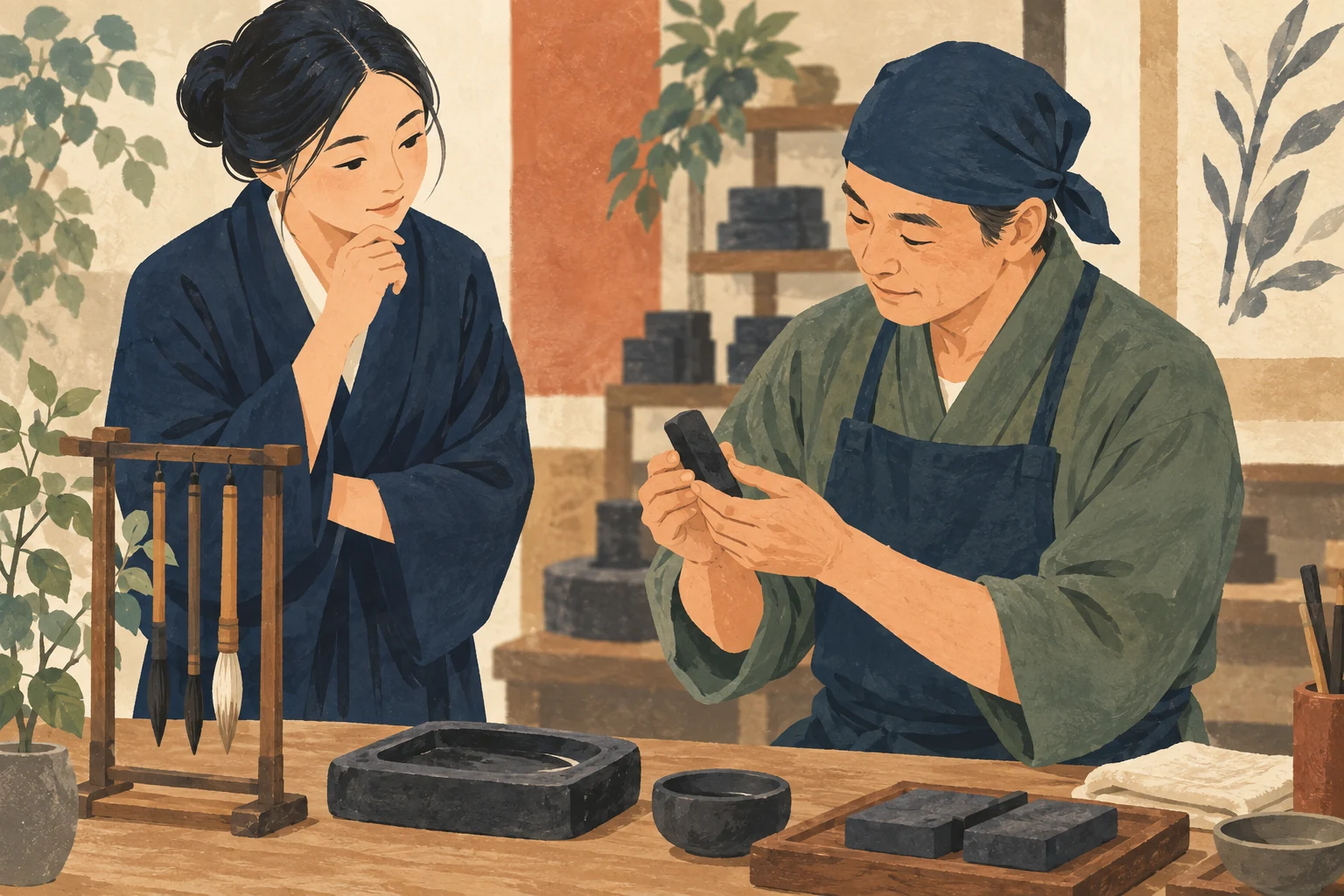 奈良の書道教室向け活動案内の準備を表す生成イラスト