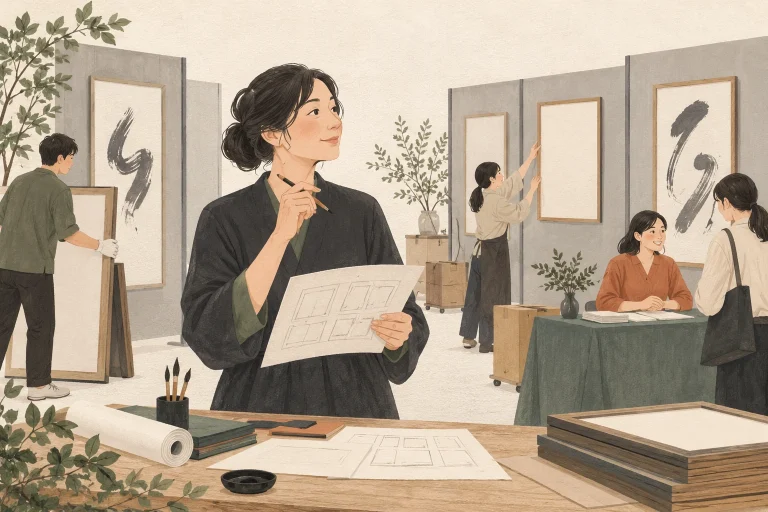 岡山の書道教室の小さな作品展を表す生成イラスト