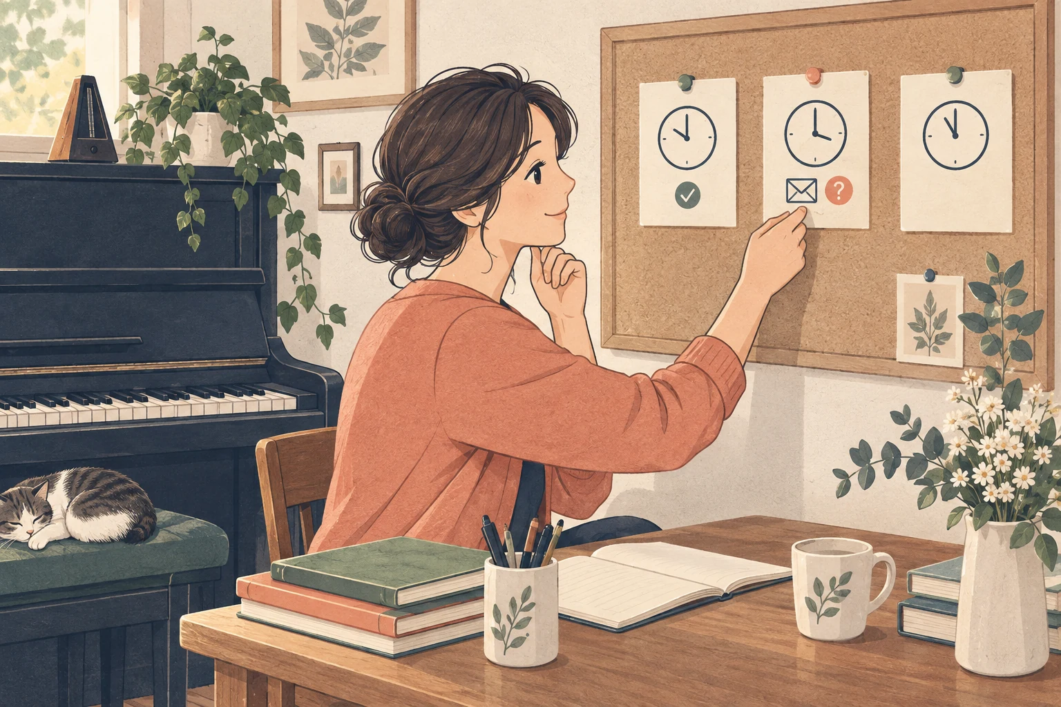 ピアノ教室の空き枠の案内を表す生成イラスト