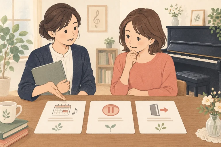 ピアノ教室の休会・退会案内を表す生成イラスト