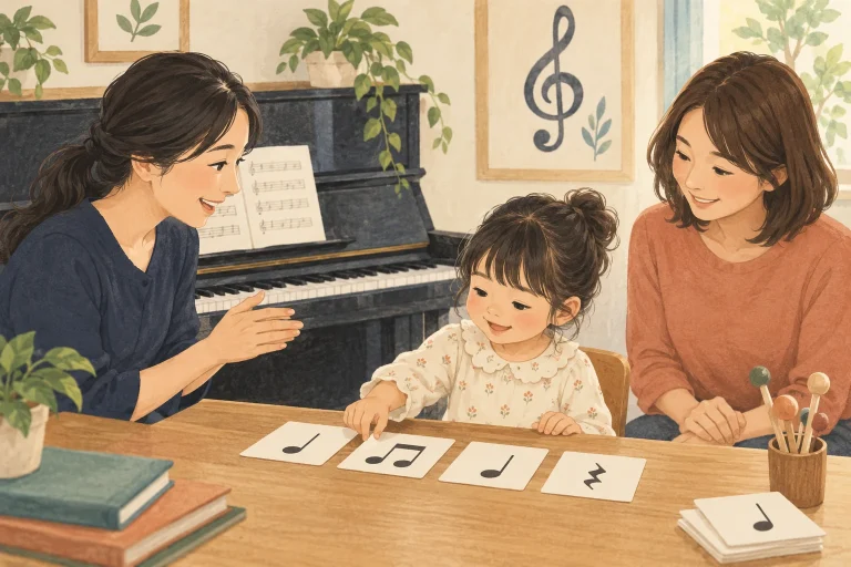 ピアノ教室の幼児コース案内を表す先生向けのイラスト
