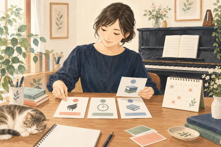 ピアノ教室の月謝をホームページに載せるにはを表す先生向けのイラスト