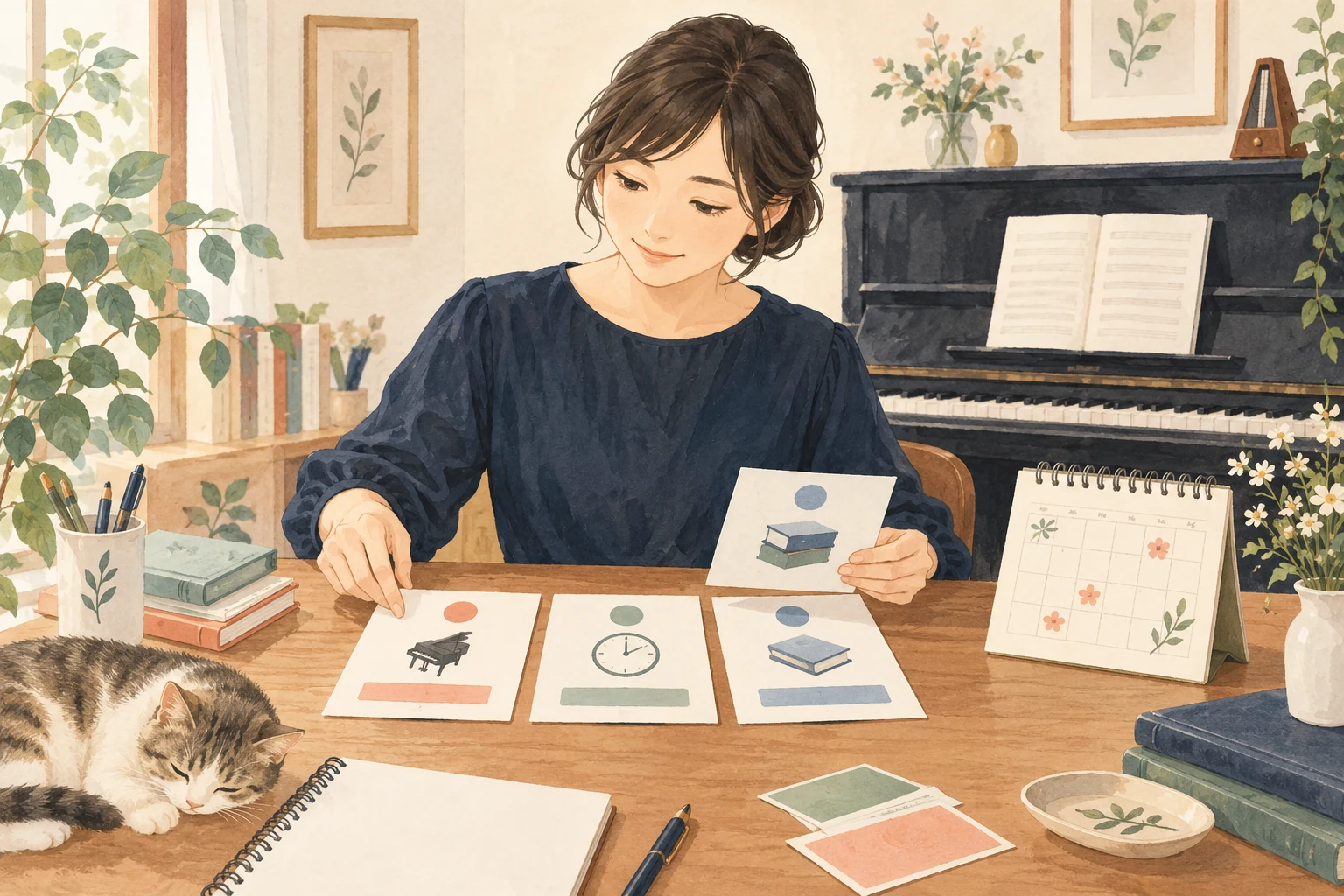 ピアノ教室の月謝をホームページに載せるにはを表す先生向けのイラスト