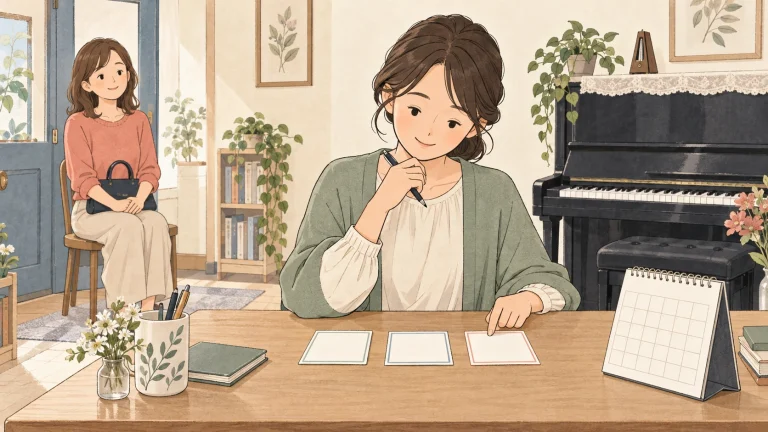 ピアノ教室のキャンセル待ちの案内を表す説明用の生成イラスト