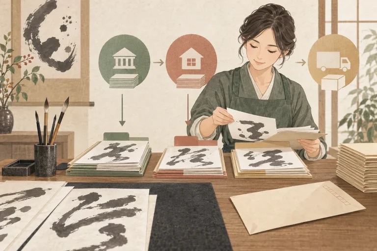書道教室の競書提出の案内を表す生成イラスト