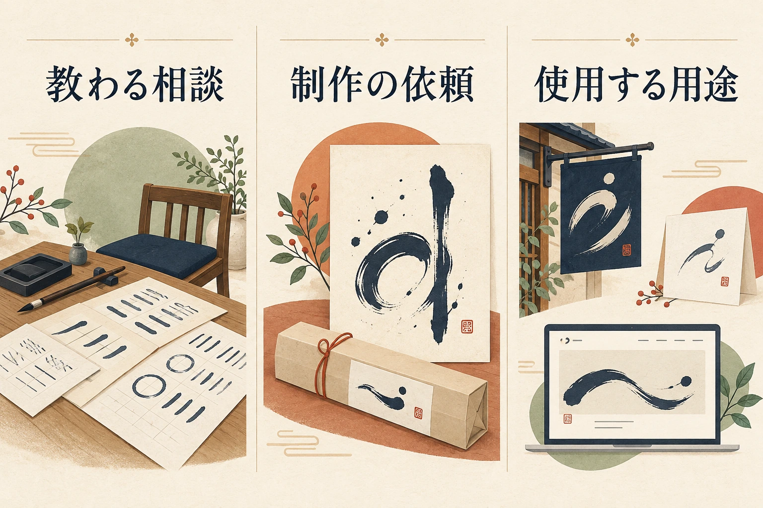 教わる相談、制作の依頼、使用する用途を分けて確認する図