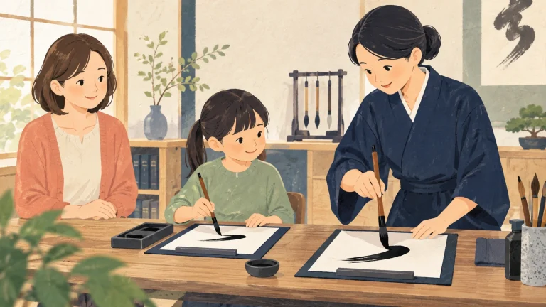 書道教室の保護者同席・見学の案内を表す説明用の生成イラスト