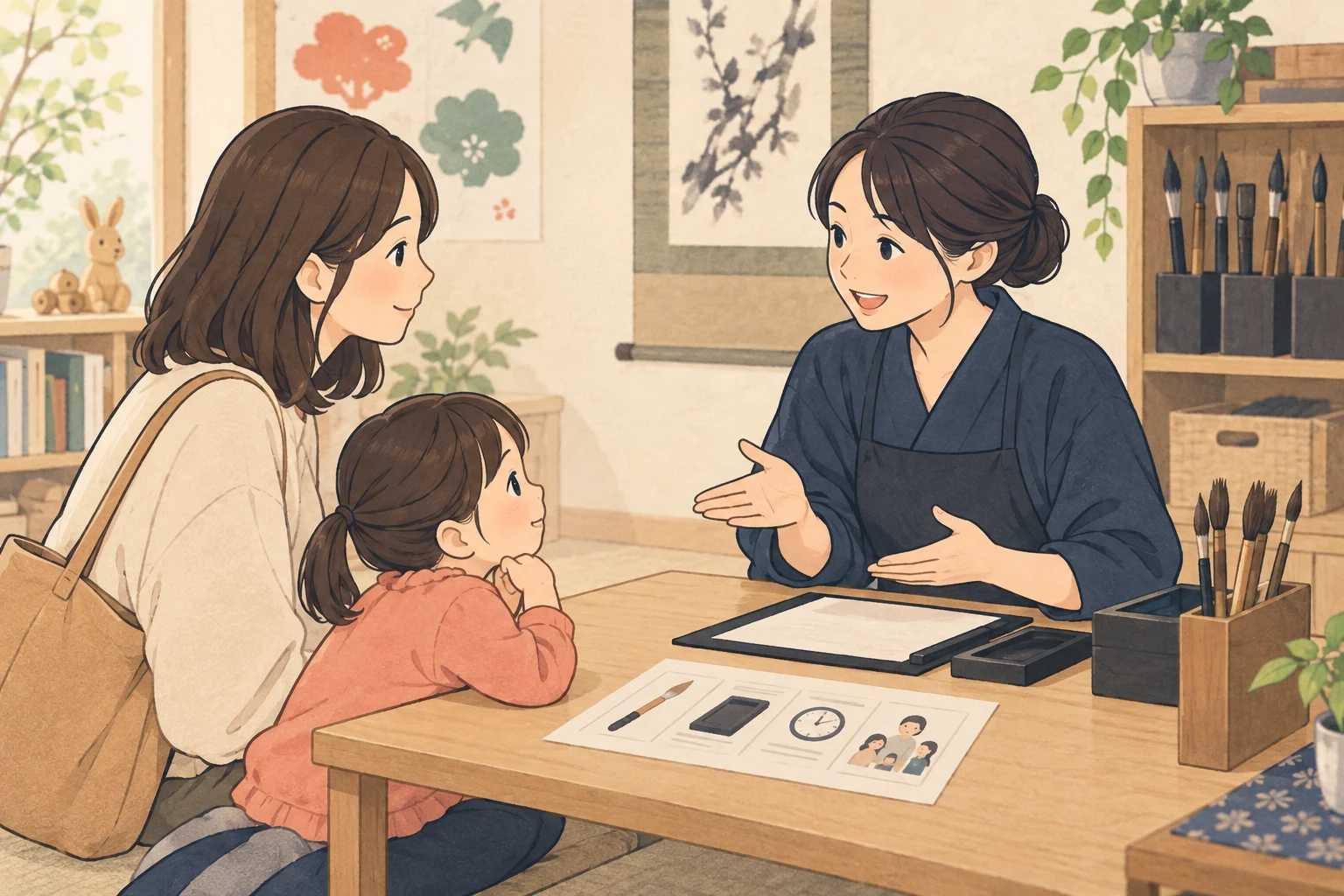 書道教室の幼児の受入案内を表す生成イラスト