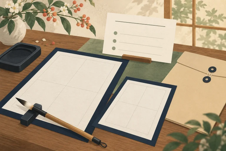 書道教室の学校課題の単発講座を表す説明用の生成イラスト