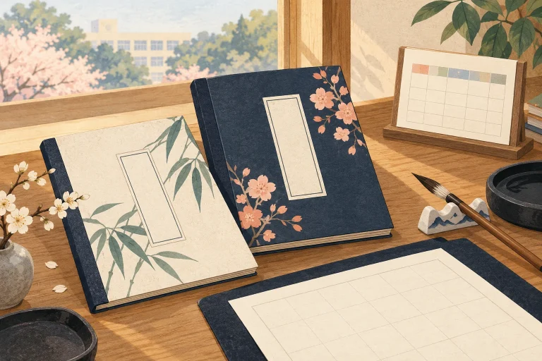 書道教室の中学生・高校生の継続案内を表す説明用の生成イラスト
