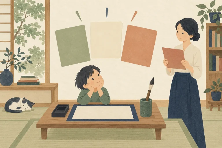 書道教室のFAQの作り方の準備を表す生成イラスト